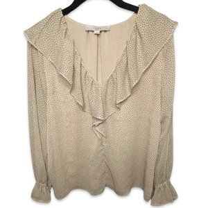 Loft Cream Polka Dot Long Sleeve Shirt size LP